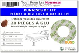 20 Pièges Punaises de lit à glu pour Pied de lit - Sol Souple -