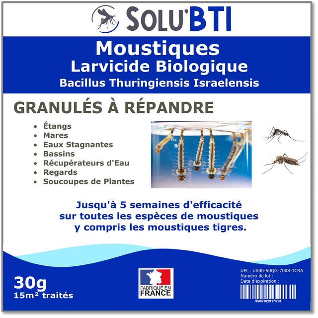 SOLUBTI - Moustiques - 30 gr de Larvicide Biologique - BTI