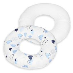 Coussin rond post natal Coeurs bleus  blanc