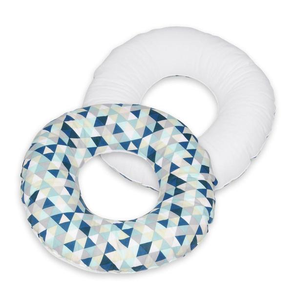 Coussin rond post natal triangles bleus  blanc