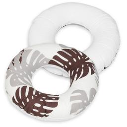 Coussin rond post natal Feuilles grises et marrons  blanc