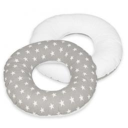 Coussin rond post natal étoiles blanches sur fond gris  blanc