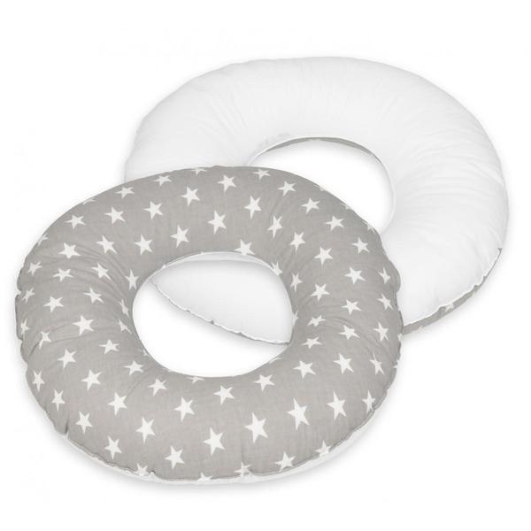 Coussin rond post natal étoiles blanches sur fond gris  blanc