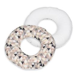 Coussin rond post natal triangles beiges  blanc