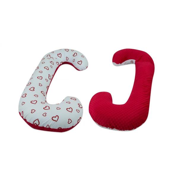 Coussin pre/post natal usages multiples coeurs rouges sur fond