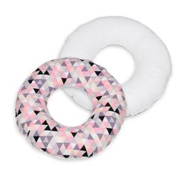 Coussin rond post natal triangles roses  blanc