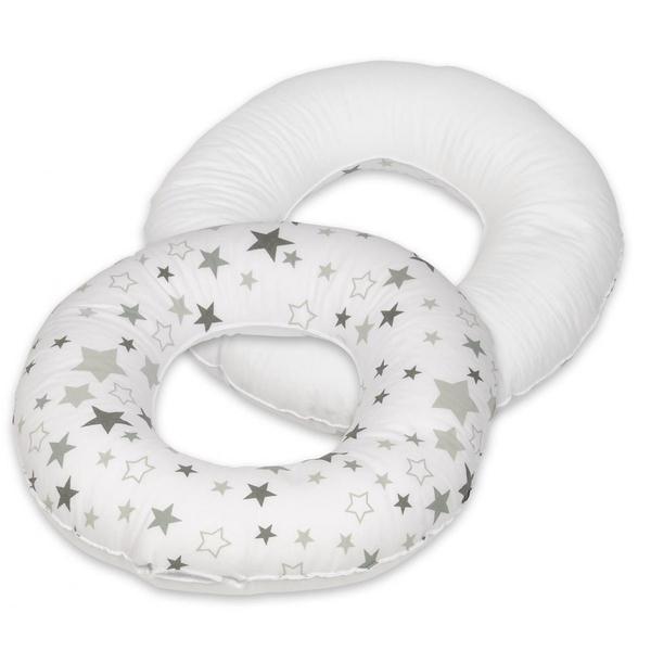 Coussin rond post natal Etoiles grises et blanches sur fond