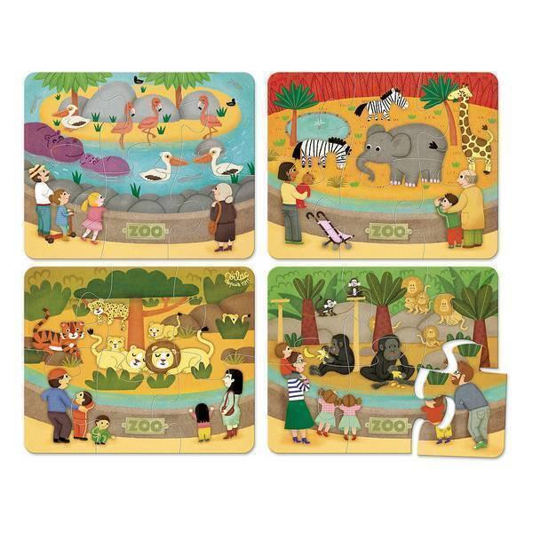 4 Puzzles Les animaux du zoo en bois - Dès 2 ans