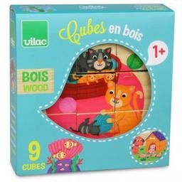 9 Cubes En Bois Animaux