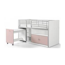 BONNY Lit mi-hauteur avec bureau et rangement 90x200 Rose Clair