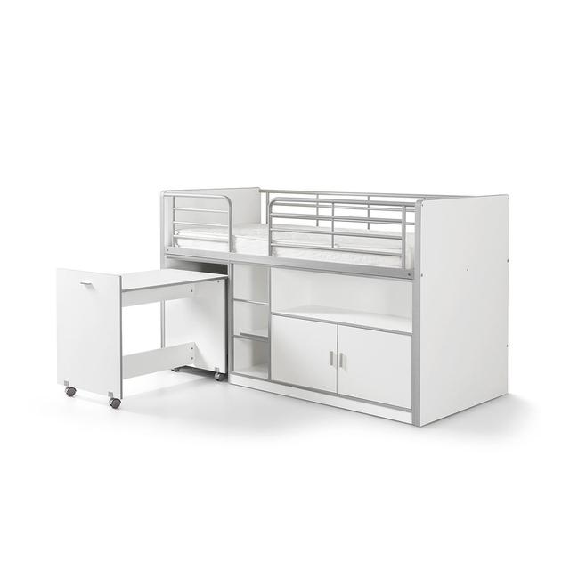 BONNY Lit mi-hauteur avec bureau et rangement  90x200 Blanc