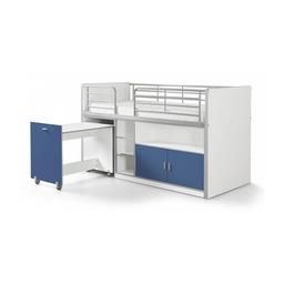 BONNY Lit mi-hauteur avec bureau et rangement 90x 200 Bleu