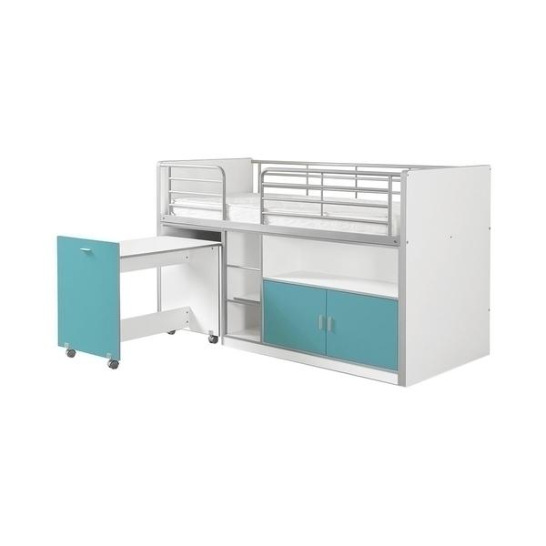 BONNY Lit mi-hauteur avec bureau et rangement 90x 200 Turquoise