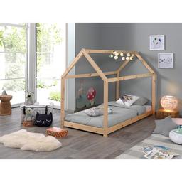 Lit Cabane 90x200 Sommier inclus - Naturel