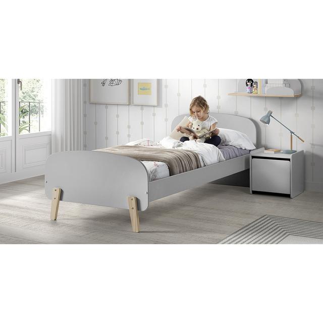 Lit 90x200 et Chevet 1 porte Kiddy - Gris Cool