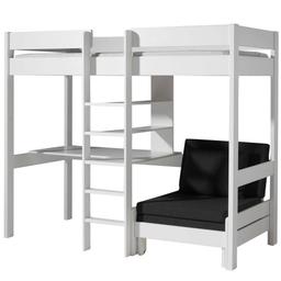 Lit Mezzanine 90x200 Sommier Inclus avec Fauteuil Pino - Blanc