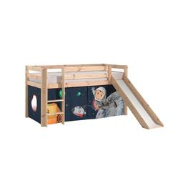 PINO Lit Compact avec Toboggan Pin Massif Nature + Rideau