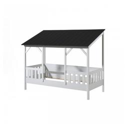 MALIA Lit cabane 90x200 avec toit noir + lit gigogne