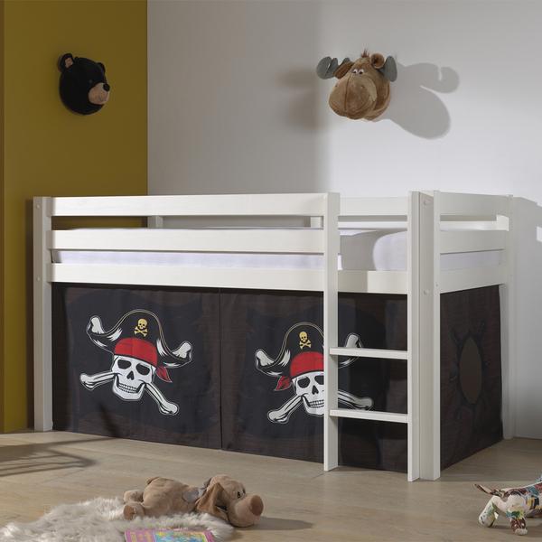 Lit Mi-Hauteur 90x200 sommier inclus housse Pirate Pino - Blanc