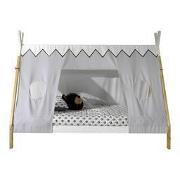 Lit tipi 90x200 sommier et housse inclus - Bois et blanc