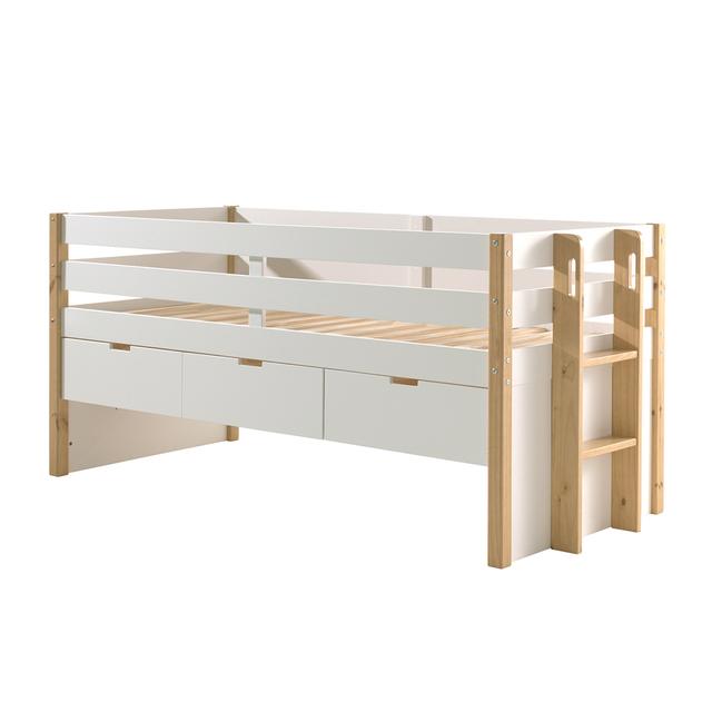 Lit mi-hauteur 90x200 sommier inclus Margrit - Blanc et Bois