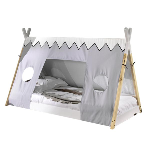 Lit tipi 90x200 sommier et housse inclus - Blanc et bois