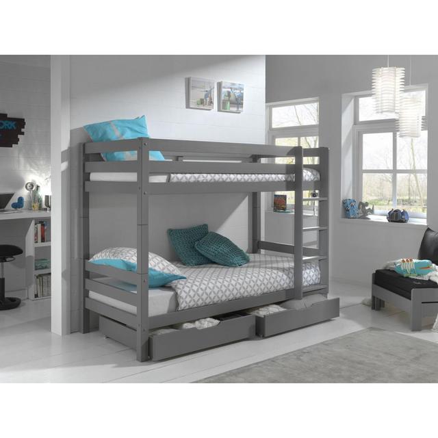 Lit Superpose Enfant Bois Pino 90x200cm Gris Hauteur 160 + 2