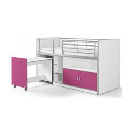 BONNY Lit mi-hauteur avec bureau et rangement  90x200 Fuchsia