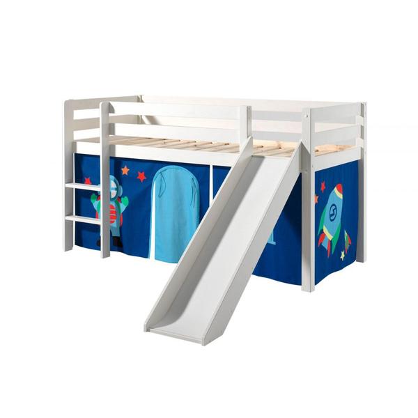 PINO Lit mezzanine avec toboggan +  Rideau de lit Astro pour