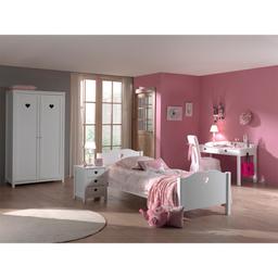 AMORI Lit simple + Sommier + Armoire 2 portes + Chevet + Bureau