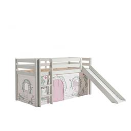 PINO Lit mezzanine avec toboggan + Rideau de lit Birdy