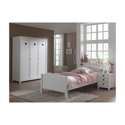 AMORI Lit simple 90x200cm + Chevet + Armoire trois portes