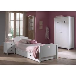 AMORI Lit simple 90x200cm + Sommier + Chevet + Armoire 2 portes