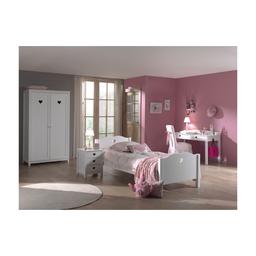 AMORI Lit simple 90x200cm + Table de chevet + Bureau + Armoire