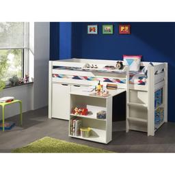 PINO Lit sureleve avec sommier + bureau + bibliothèque +