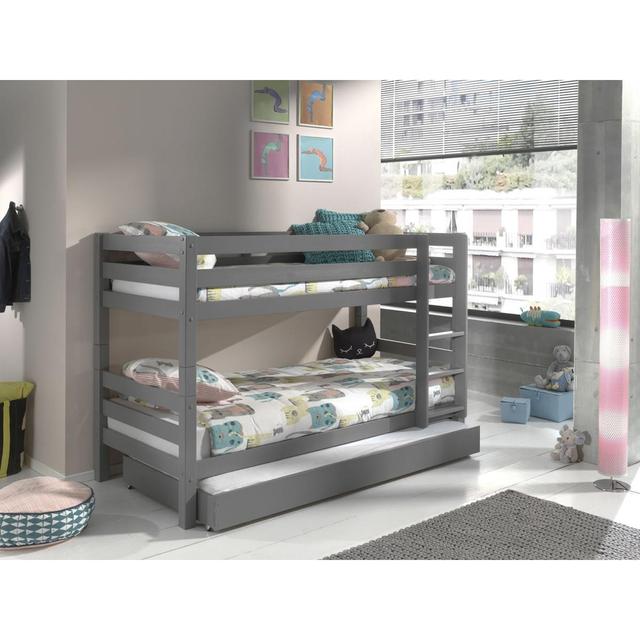 Lit Enfant Superposé Pino 90x200cm Gris Hauteur 140cm + Lit