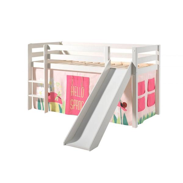 PINO Lit mezzanine avec toboggan + Rideau de lit Spring