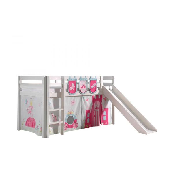 PINO Lit mezzanine avec toboggan pin massif Blanc + Little