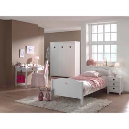 AMORI Lit simple 90x200cm + Sommier + chevet + Armoire 3 portes