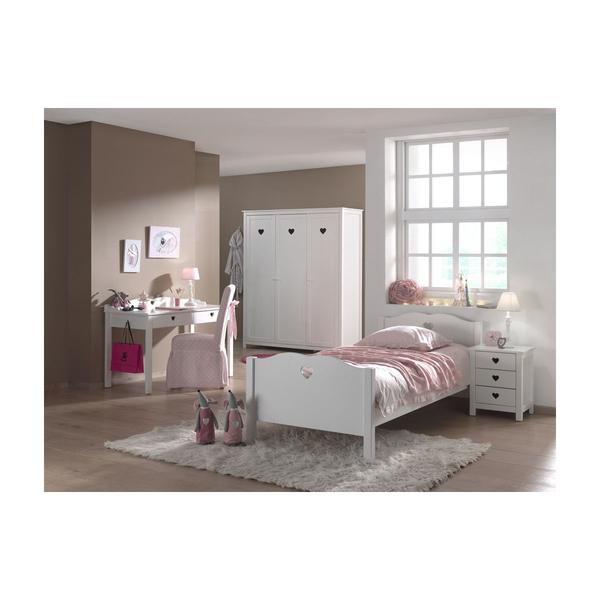 AMORI Lit simple + Table de Chevet + Bureau + Armoire 3 portes