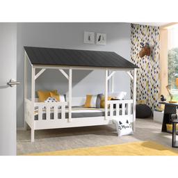 Lit Cabane 90x200 Sommier inclus HouseBed - Blanc et Noir