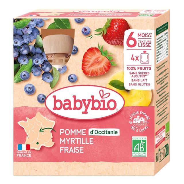 Gourdes Pomme Myrtille Fraise 4 x 90g - Dès 6 mois