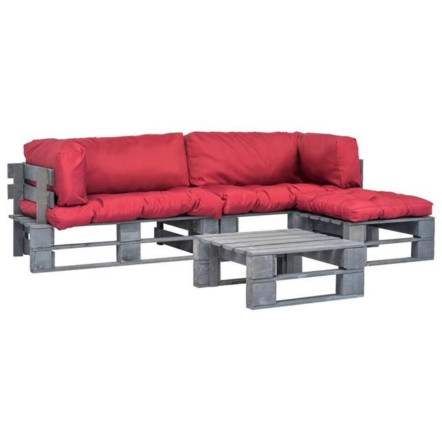 vidaXL Salon palette de jardin 4 pcs avec coussins rouge bois