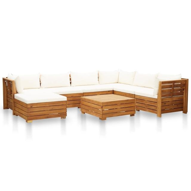 vidaXL Salon de jardin 8 pcs avec coussins Acacia solide Blanc