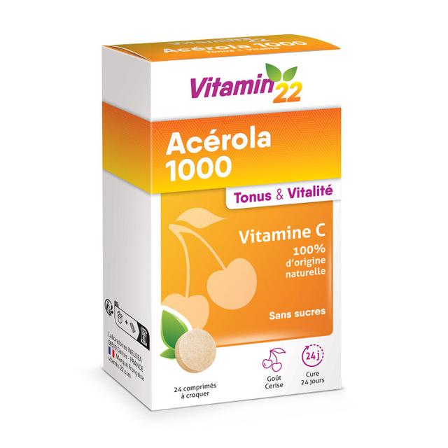 Acérola 1000 - Vitamine C 100% d'origine naturelle - Cure 24j