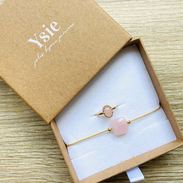 Coffret cadeau Bague bracelet Quartz rose