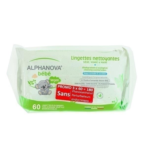 Lot 3 paquets de 60 lingettes biodégradables