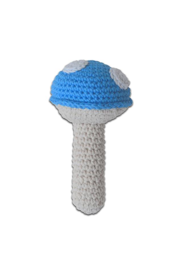 Hochet en Crochet Champignon Bleu