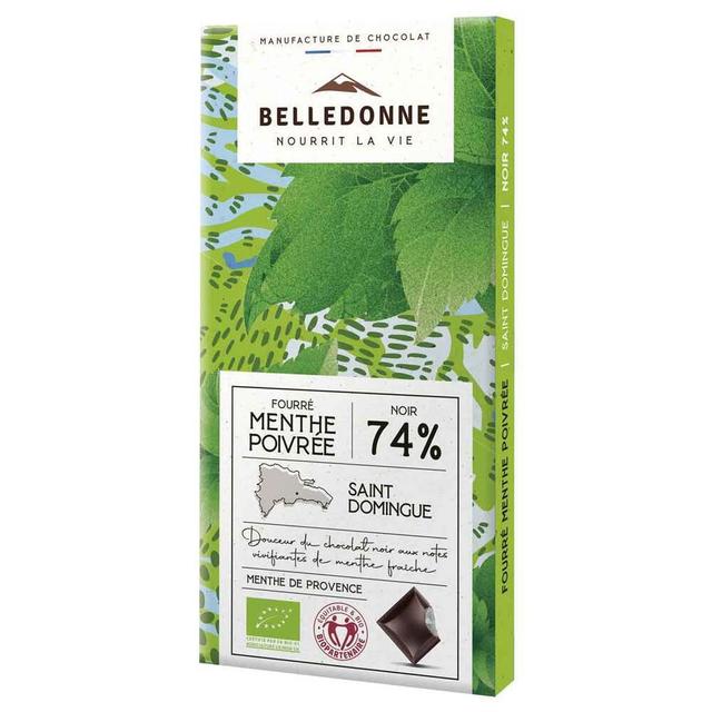 Tablette de chocolat noir 74% fourrée à la menthe 80g