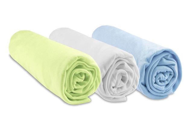 Lot de 3 Draps housse Bambou - 70x140 cm - Blanc-Ciel-Anis